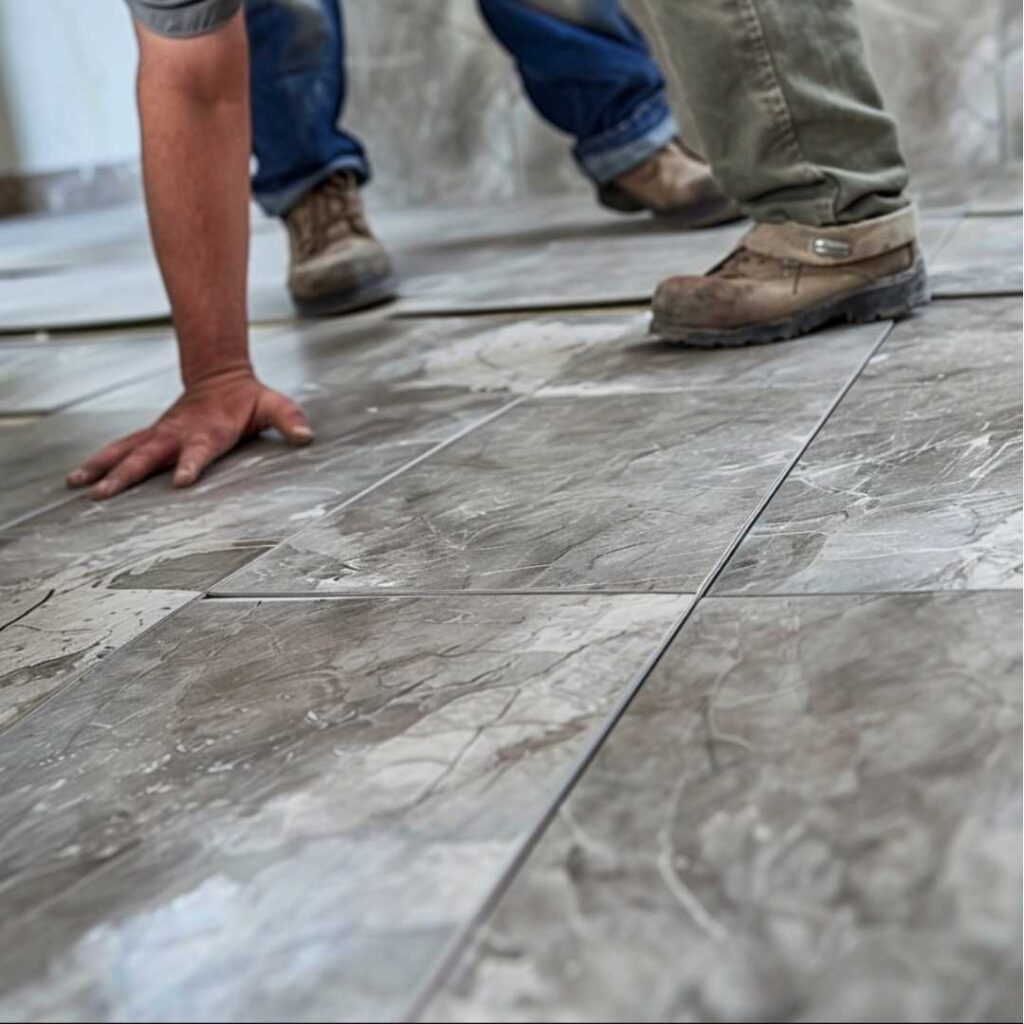 A floor Labourer laying down concrete floors